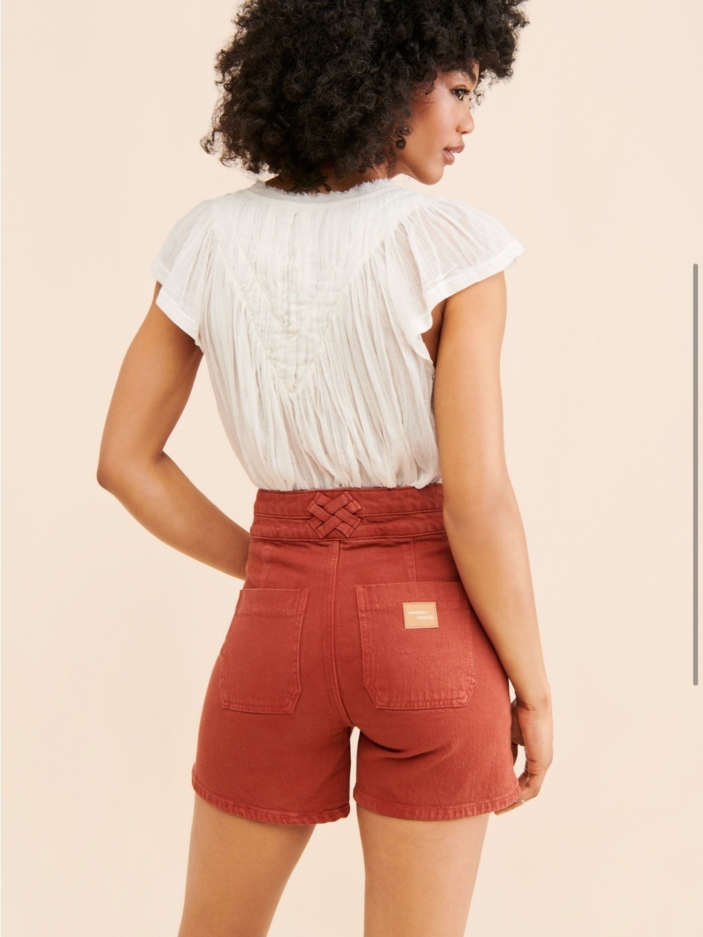 NWT High Waist Rust Shorts with Woven Detail - Picture 3 of 4